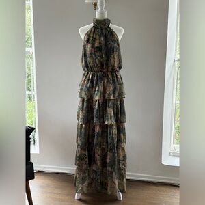 Floral Print Sleeveless Tiered Maxi Dress
